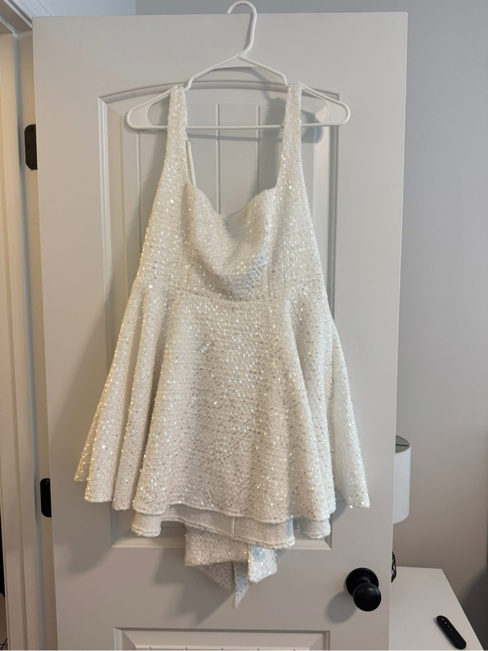 Sparkling White Sequin Cowl Neck Tank Top